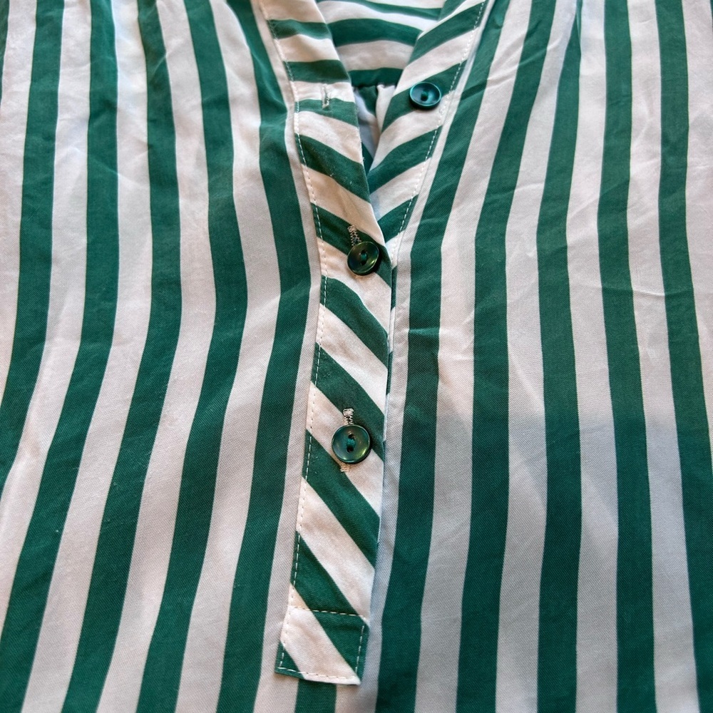 BRAX Feel Good Green and White Striped tunic blouse. US 4. Silky. EUC. Preppy. - Picture 12 of 12